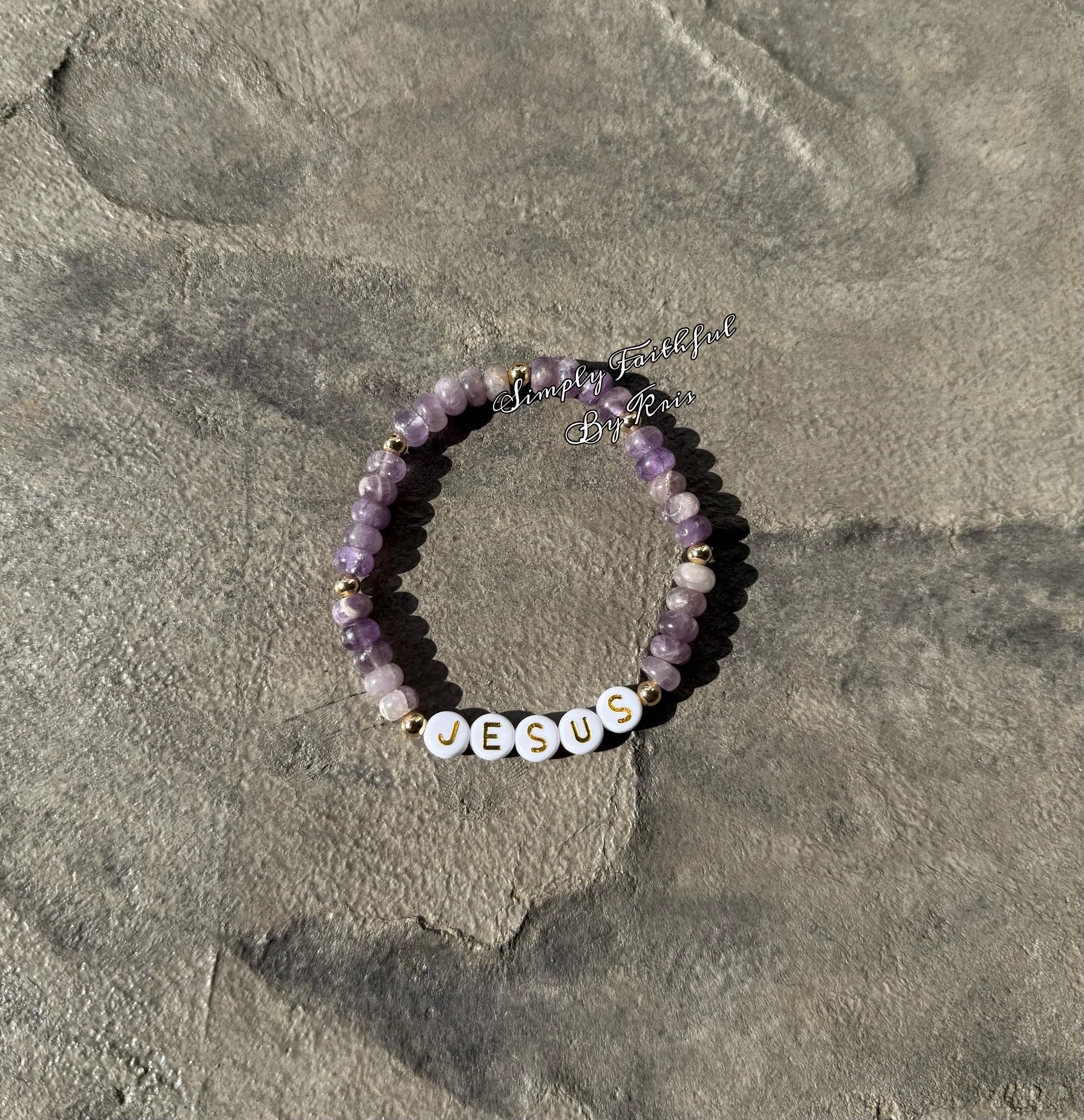 Jesus / Amethyst, 18K Gold Plated / Gemstone Bracelet