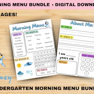 Bluey Morning Menu Bundle: Preschool Learning Printable (Digital Download)