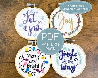 Christmas Ornament Embroidery Pattern, 4 Pack (Digital Download)