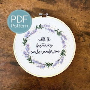 Embroidery Pattern, Nolite Te Bastardes Carborundorum, Feminist Embroidery, Floral Wreath, Downloadable Digital Embroidery Pattern