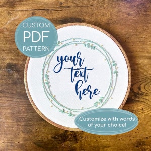 Customizable Embroidery Pattern, Leaf Frame, Leaf Wreath, Wreath Embroidery, Lettering Embroidery, Downloadable Digital Embroidery Pattern