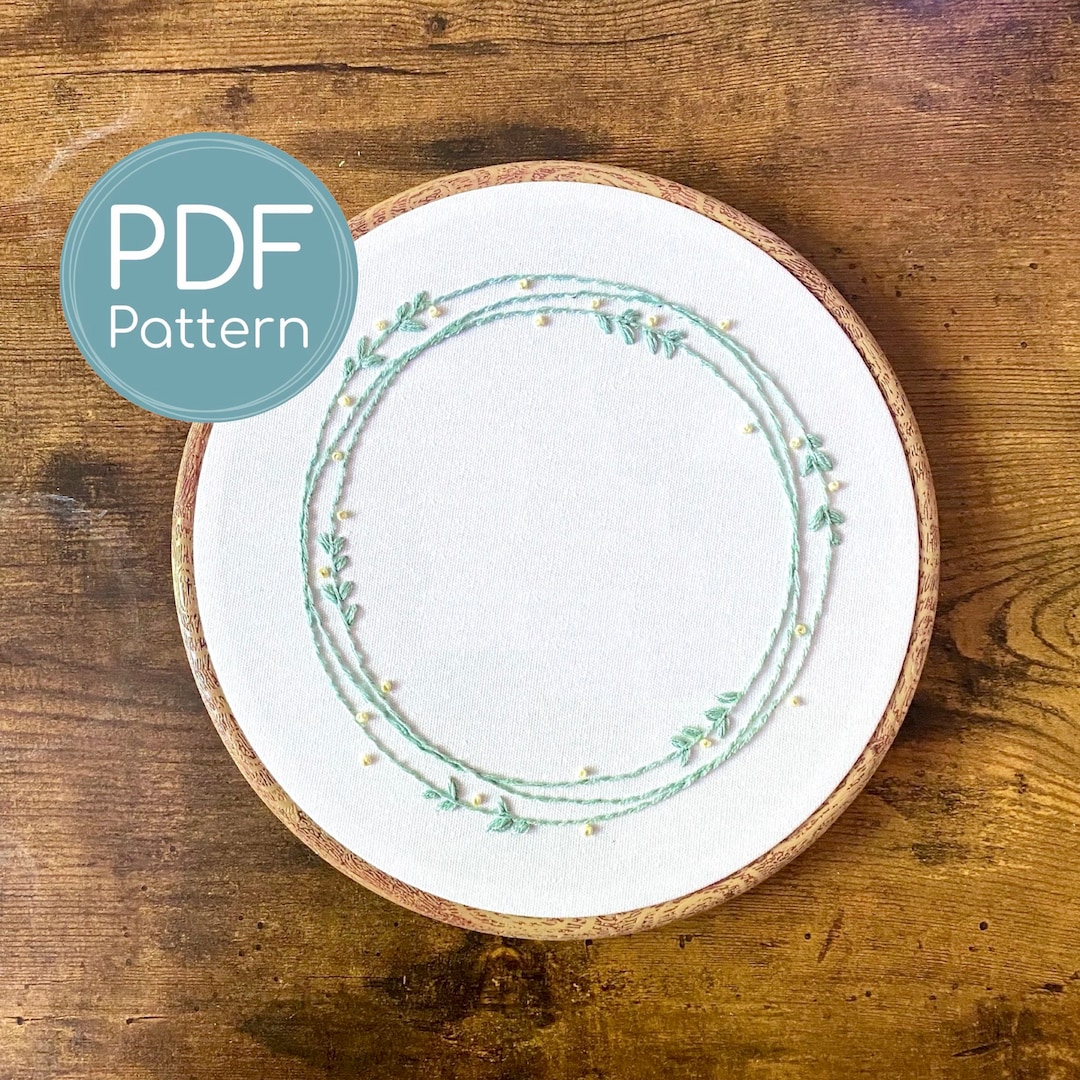 Leaf Wreath Embroidery Pattern, Beginner Floral Frame (digital Download ...