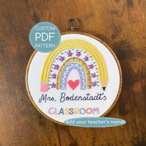 Customized Embroidery Pattern, Teacher Rainbow, Teacher Gift, teacher appreciation embroidery, digital download pattern