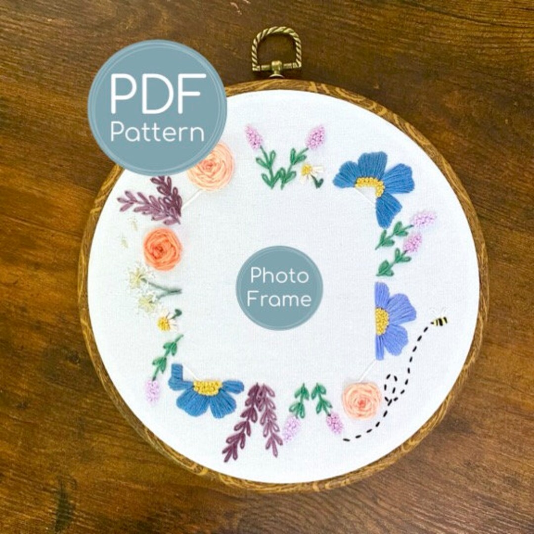 Photo Frame Embroidery Pattern Floral Photo Frame Embroidery Pattern, Beginner DIY (PDF Pattern) - Etsy