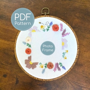 Embroidery Pattern, Photo Frame, Floral Frame, Flowers, Mother&#39;s Day, Birthday, Spring, Summer, Downloadable Digital Embroidery Pattern
