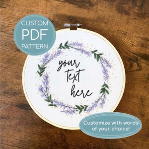 Customizable Embroidery Pattern, Lavender Frame, Floral Frame, Floral Wreath, Lavender Wreath, Downloadable Digital Embroidery Pattern