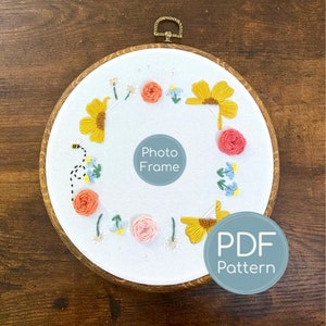 Embroidery Pattern, Photo Frame, Floral Frame, Flowers, Mother&#39;s Day, Birthday, Spring, Summer, Downloadable Digital Embroidery Pattern