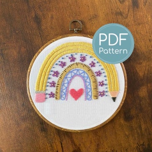 Embroidery Pattern, Teacher Rainbow, Teacher Gift, Rainbow Embroidery, teacher appreciation embroidery, digital download pattern