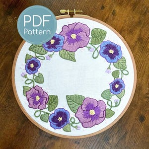Embroidery Pattern, Violet Wreath, Floral Wreath, Purple Flowers, Violet Flowers, Downloadable Digital Embroidery Pattern