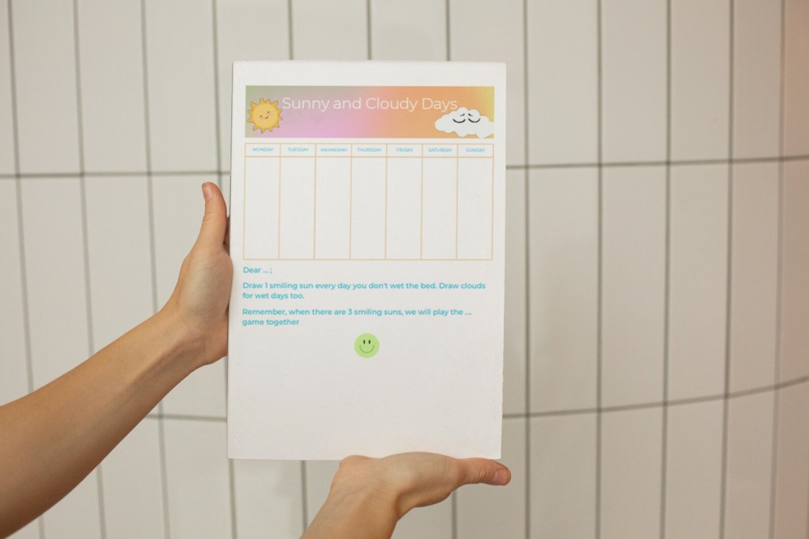 Weekly Bedwetting Followup Chart Etsy