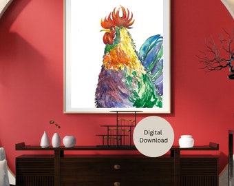 Farm Animal Digital Print, Rooster Art Print, Farmyard Art Print, Rooster Digital Download Print, Rooster Digital Print, Rooster Art