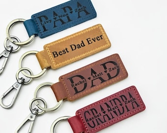 Personalized Dad Keychain, New Dad Gift from Baby, First Father’s Day Gift, Engraved Leather Keychain for Dad