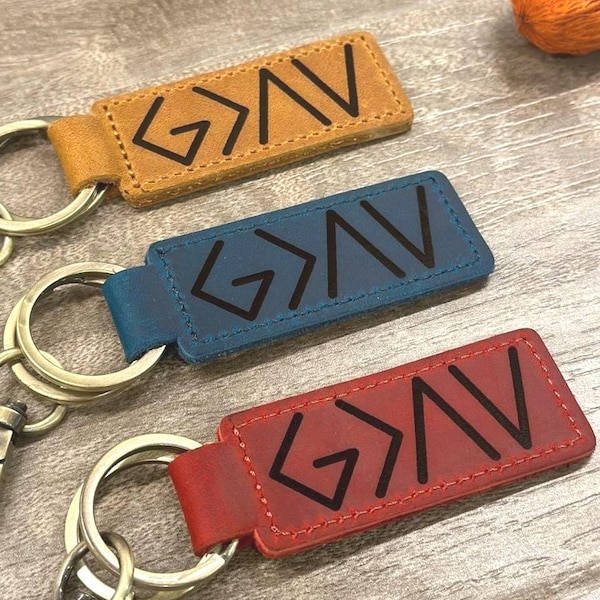 Llavero "Dios es más grande que los altibajos", regalo cristiano, regalo para amigos de la iglesia, regalo para estudios bíblicos, regalo para grupos, llavero de cuero.