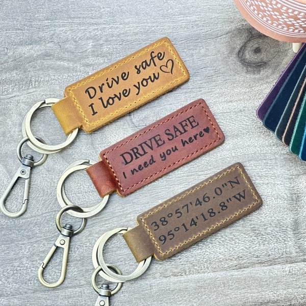 Personalized Leather Keychain, Customized Keychain, Custom Leather Key chain, coordinates key chain longitude latitude keychain, Best Gift