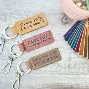 Personalized Leather Coordinates Key chain, Customized Latitude Longitude Key chain, Best Gift