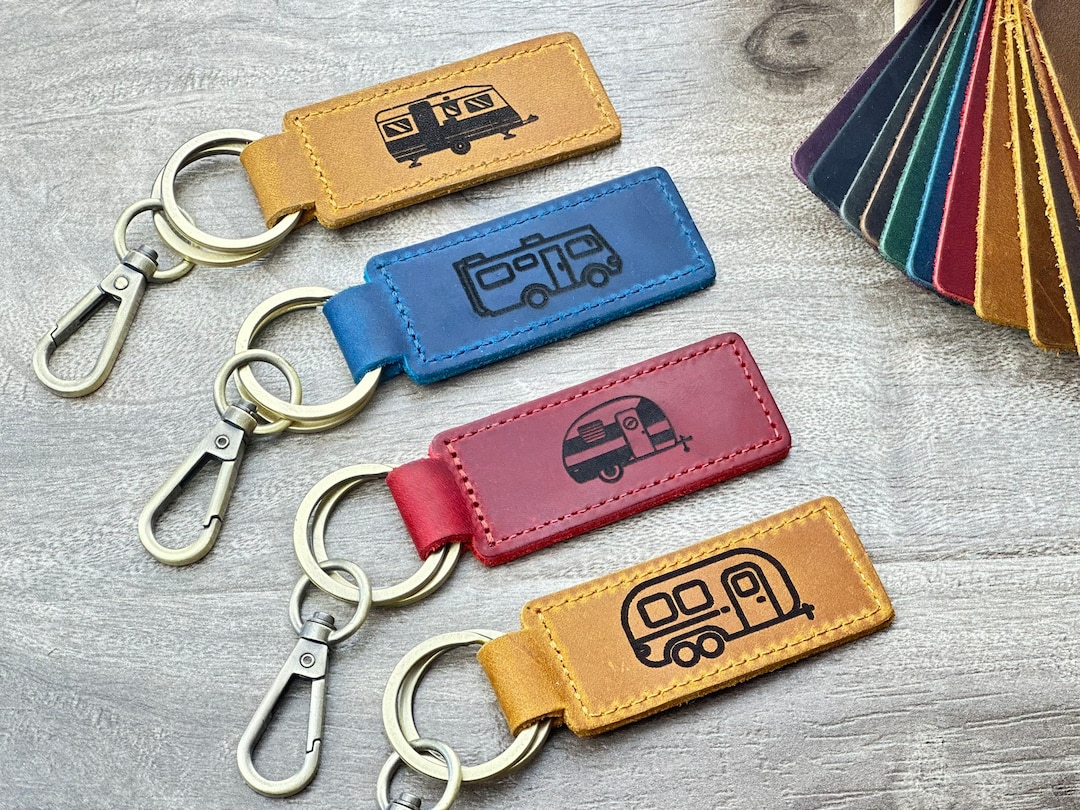 RV Keychain | Personalized Leather Camper Gift | Custom Key Fob ...