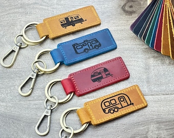 RV Keychain | Personalized Leather Camper Gift | Custom Key Fob | Travel Trailer Airstream Gift | Camping Gift for Him Her