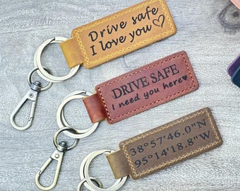 Personalized Leather Keychain, Customized Keychain, Custom Leather Key chain, coordinates key chain longitude latitude keychain, Best Gift
