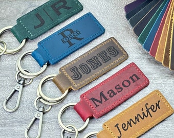Personalized Leather Keychain, Engraved Keychain for Men, Monogram Keychain, Fathers Day Gift, Dad Keychain, Gift for Him