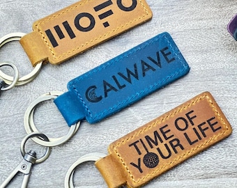 Custom Logo Leather Keychain, Personalized Engraved Keychain, Corporate Gift, Promotional Keychain, Business Gift for Clients