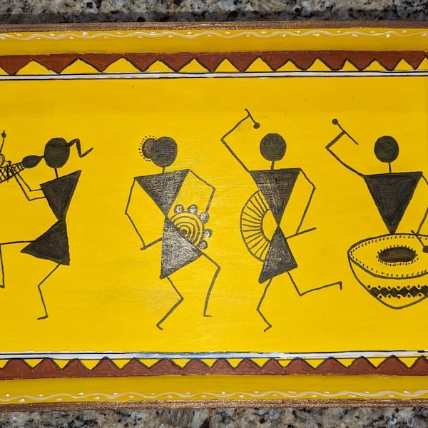 Warli Tray Cream Dance Motif main image 1