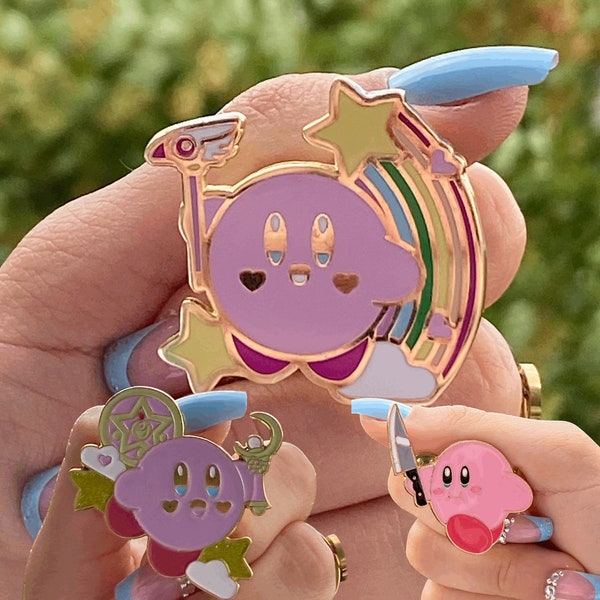 Cute Kirby Enamel Pin Knife Kirby Pink Kawaii Rainbow Gold Collectible Accessory Gaming Gift