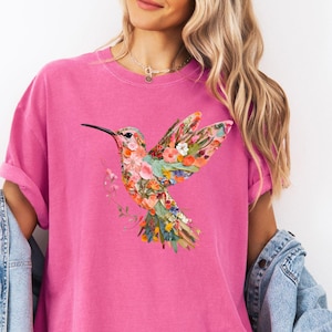 Floral Hummingbird Comfort Colors Shirt: Bird Lover Tee