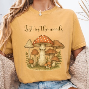 Comfort Colors Mushrooms Shirt, Mushroom Lover Gift, Fungi Shirt, Forager Tshirt, Cottagecore Lost In The Woods Tshirt, Mushrooms and Ferns