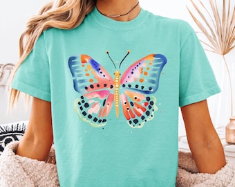 Comfort Colors Butterfly T-Shirt, Boxy Tshirt, Watercolor Butterfly Graphic, Spring Tshirt, Butterfly Lover Gift