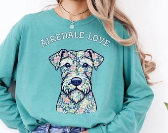 Airedale Terrier Long Sleeve Tshirt, Airedale Mom Tee, Gift For Airedale Lover, Dog Mom, Mothers Day Gift For Dog Mom