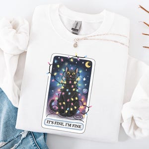 Christmas Cat and Lights Sweatshirt, Xmas Tarot Card, Holiday Sweatshirts for Women, Christmas Sweatshirts, Ugly Sweater Shirt, Funny Cat
