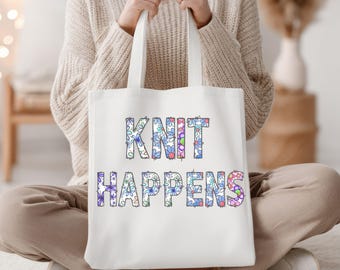 Knit Happens Canvas Tote Bag: Knitting Lover Gift