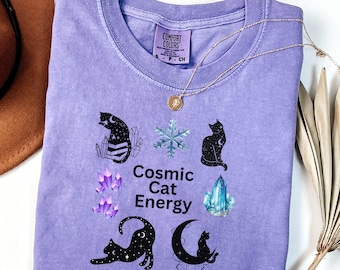 Cosmic Cat Energy Shirt - Comfort Colors Tee - Celestial Witchy Cat Graphic T-Shirt