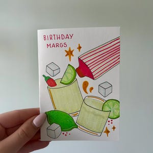 Birthday Margaritas Card | Fun Handmade Greeting Card for Tequila Lovers | Cute Lime and Cocktail Birthday Card | Party Vibes | Handmade