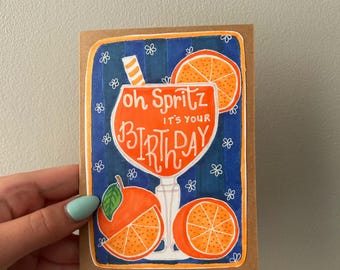 Biglietto di auguri per il compleanno di Aperol Spritz: biglietto di auguri con cocktail disegnato a mano