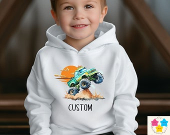 Personalized Monster Truck Boy Hoodie, Custom Name Truck Sweatshirt, Truck Lover Kids Shirt, Boys Truck Shirt, Toddler Birthday Name Hoodie