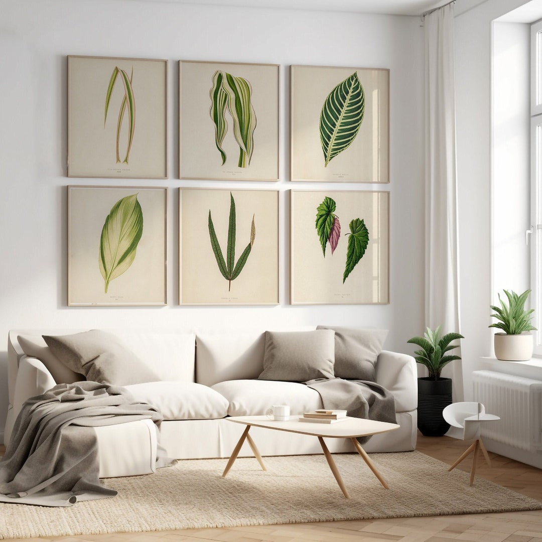 Vintage Botanical Wall Art Set of 6, Green Leaf Plant Prints, Gallery ...