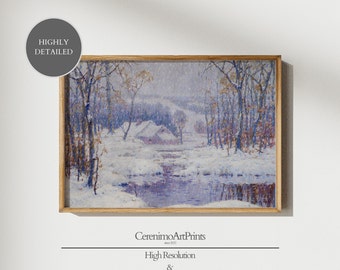Winter Landscape Prints, Landscape Wall Art Winter Forest Poster, Landscape Winter Oil Painting, Downloadable Winter Nature Forest Prints