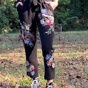 Upcycled Reworked Flower Patches Hippie Boho Shabby Chic Floral Pants size XS