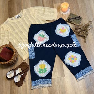 Upcycled Cottagecore Bloomers | Vintage Quilt Patchwork Pants with Lace & Floral Accents