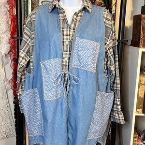 Upcycled Work Smock | Cottagecore Garden Apron | Reworked Men&#39;s Shirt