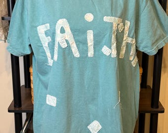 Upcycled Faith T-Shirt | Handmade Christian Graphic Tee | Raw Edge Appliqué Shirt | Cottagecore Faith Clothing