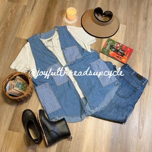 Upcycled Work Smock, Cottagecore Garden Apron Vest with Patch Pockets