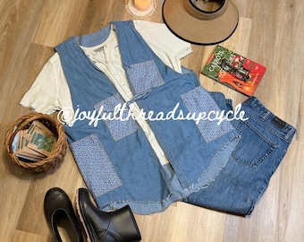 Blouse de travail recyclée, tablier de jardin Cottagecore avec poches plaquées