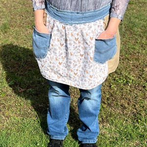Upcycled Repurposed Waist Apron Kitchen Gardening Work Foraging Apron with Denim Pockets