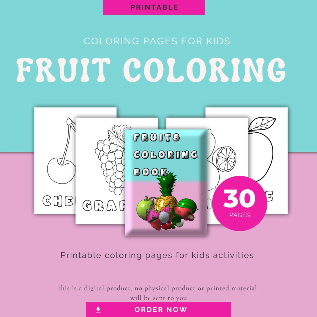 FRUITS COLORING PAGES for Kids 30 Realistic Fruits Coloring Etsy