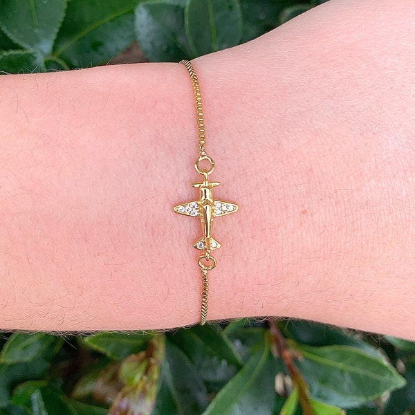 Gold propeller airplane bracelet adjustable|Small Plane bracelet|Travel bracelet|plane bracelet|flight attendant/airline pilot gift