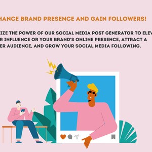 May include: Illustration of a person holding a megaphone, shouting at another person who is looking at their phone. The image is inside a social media post frame with a heart, comment bubble, and paper airplane icon. The background is pink with green leaves.