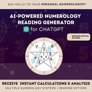Generador de lectura de numerología impulsado por IA / Variedad de lecturas / Cálculos instantáneos y resultados EXACTOS / ChatGPT