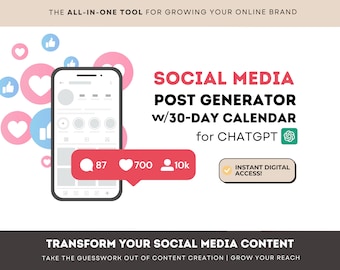 Ultimate Social Media Post Generator ChatGPT Prompt Toolkit with 30-Day Content Calendar | SEO Optimizer